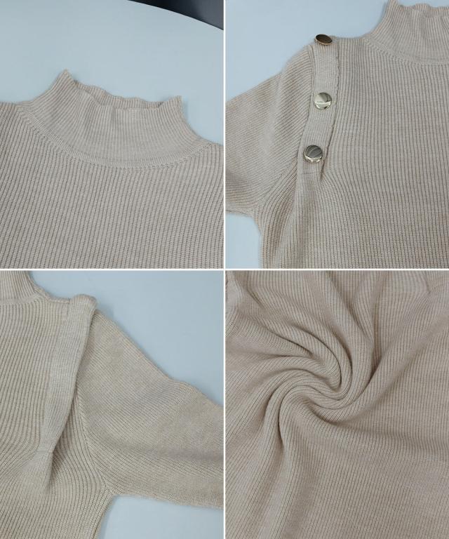 メタルボタンニットトップスプチハイネック 送料無料 即日発送-3