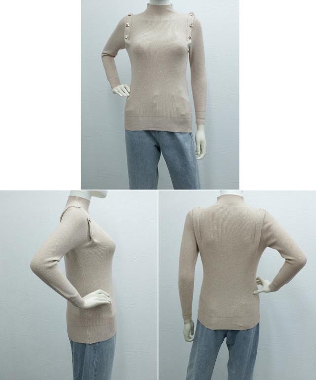 メタルボタンニットトップスプチハイネック 送料無料 即日発送-4