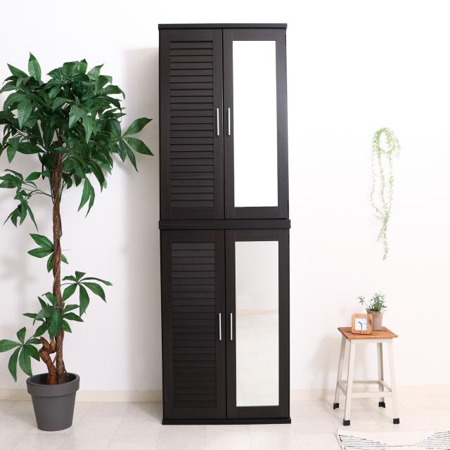 ルーバー＆ミラー付きシューズボックス 60幅 2色展開 送料無料-9