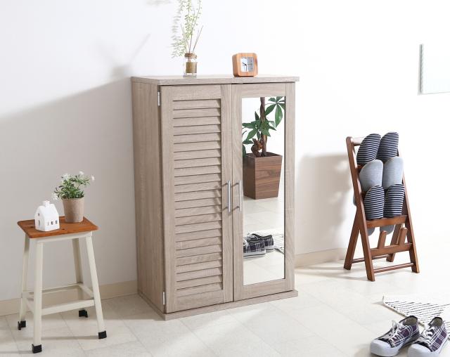 ルーバー＆ミラー付きシューズボックス 60幅 2色展開 送料無料-11