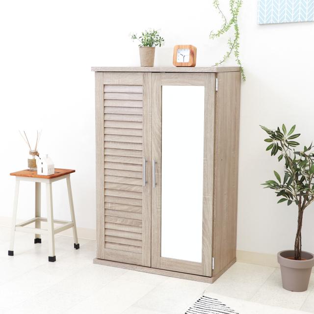 ルーバー＆ミラー付きシューズボックス 60幅 2色展開 送料無料-12