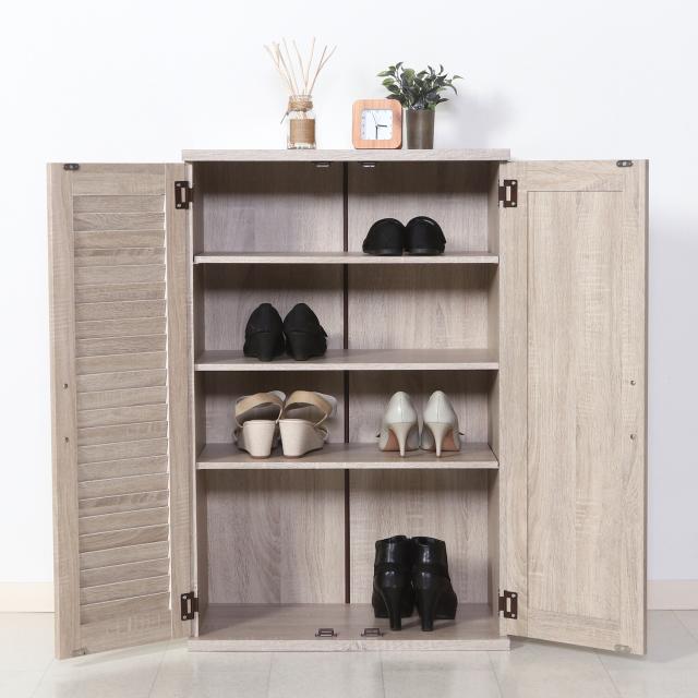 ルーバー＆ミラー付きシューズボックス 60幅 2色展開 送料無料-14