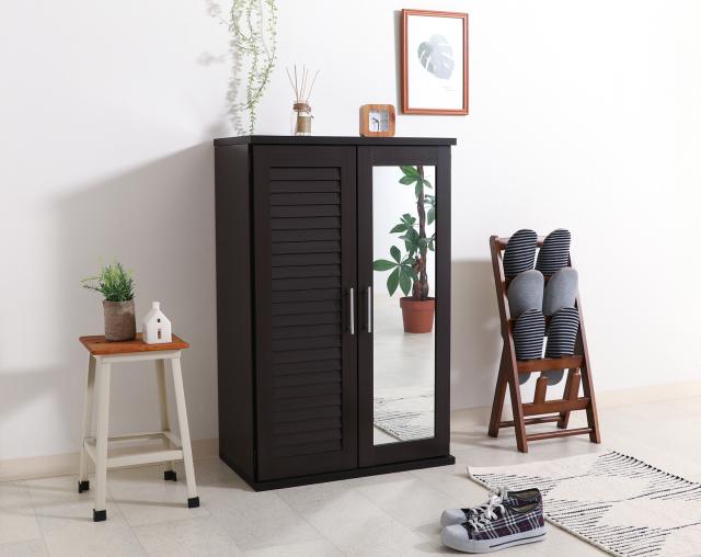 ルーバー＆ミラー付きシューズボックス 60幅 2色展開 送料無料-3