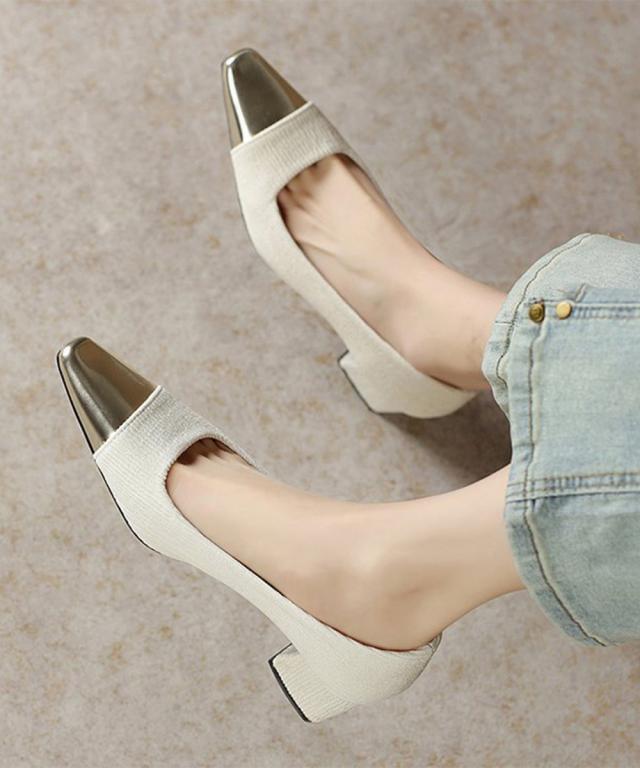 つま先切り替えパンプス配色ニットパンプス 送料無料 即日発送-8