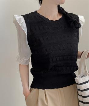 サマーニット 異素材切替 シャツブラウス 送料無料 即日発送-3