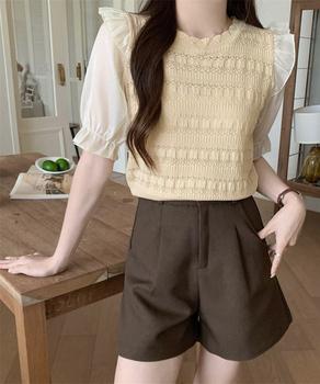 サマーニット 異素材切替 シャツブラウス 送料無料 即日発送-6