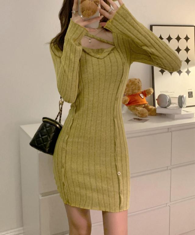 タイトミニニットワンピースホルターネック 送料無料 即日発送-9