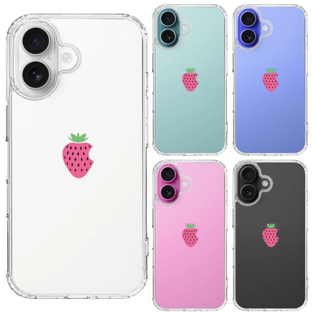 iPhone16 ケース クリア イチゴ 苺 スマホケース 側面ソフト 背面ハード ハイブリッド  送料無料-1