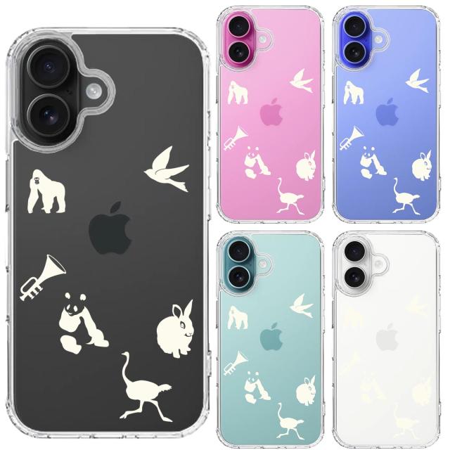 iPhone16 ケース クリア 動物 しりとり ホワイト スマホケース 側面ソフト 背面ハード ハイブリッド 送料無料-1