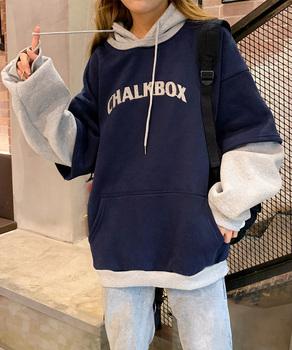 裏起毛 レイヤード風 パーカーレディース 送料無料 即日発送-4