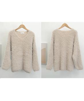 ラメシャギーニットトップス Vネック秋冬 送料無料 即日発送-2