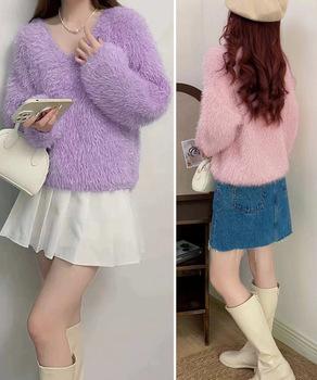 ラメシャギーニットトップス Vネック秋冬 送料無料 即日発送-8