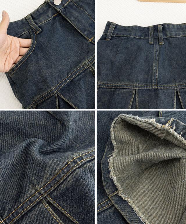 プリーツデニムスカートミニスカート 送料無料 即日発送-3