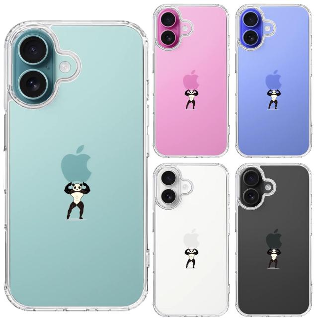 iPhone16 ケース クリア パンダ 重量挙げ まっちょ 感 スマホケース 側面ソフト 背面ハード ハイブリッド  送料無料-1