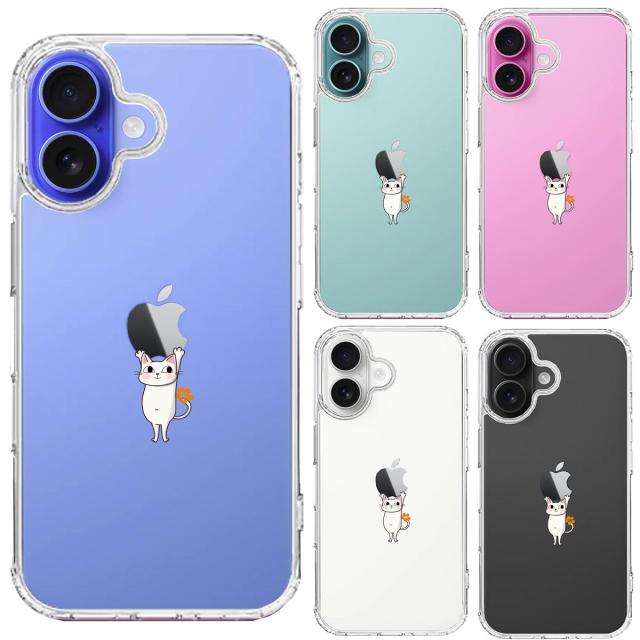 iPhone16 ケース クリア あざと可愛い にゃんこ スマホケース 側面ソフト 背面ハード ハイブリッド 送料無料-1