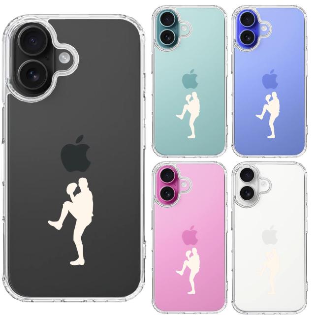 iPhone16 ケース クリア 野球 ピッチャー ホワイト スマホケース 側面ソフト 背面ハード ハイブリッド  送料無料-1
