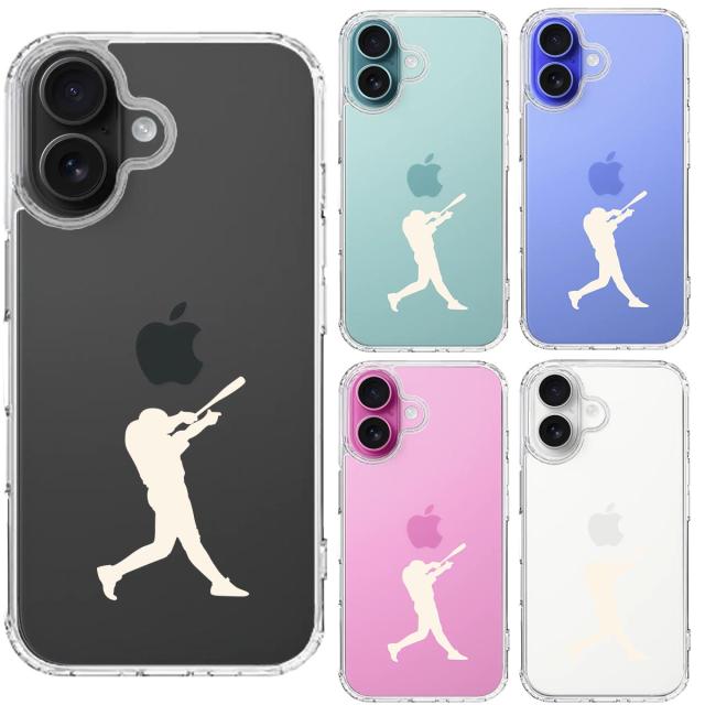 iPhone16 ケース クリア 野球 バッター ホワイト スマホケース 側面ソフト 背面ハード ハイブリッド  送料無料-1