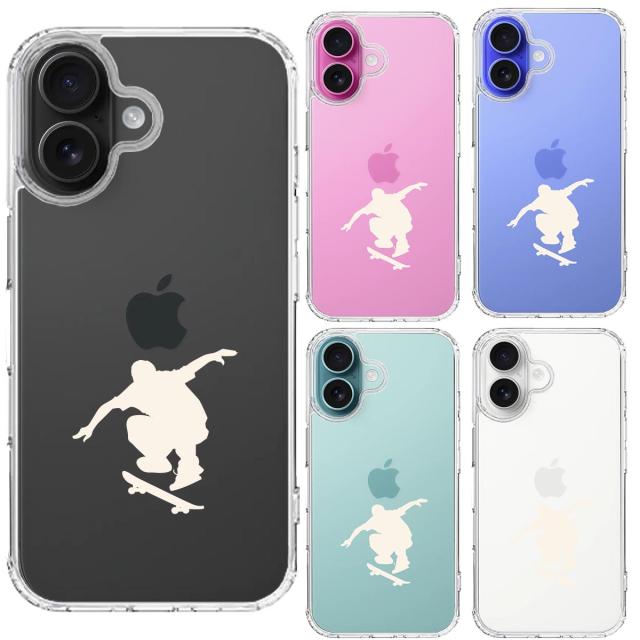 iPhone16 ケース クリア スケートボード ホワイト スマホケース 側面ソフト 背面ハード ハイブリッド 送料無料-1