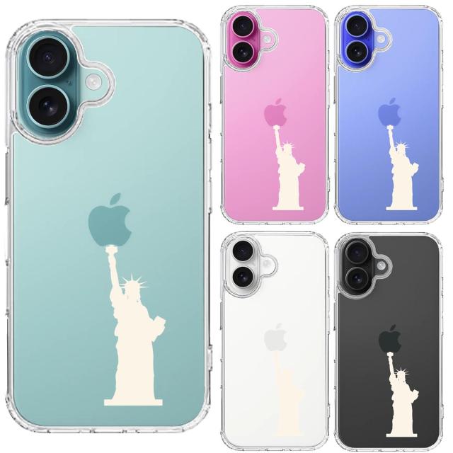 iPhone16 ケース クリア 自由の女神 ホワイト スマホケース 側面ソフト 背面ハード ハイブリッド  送料無料-1