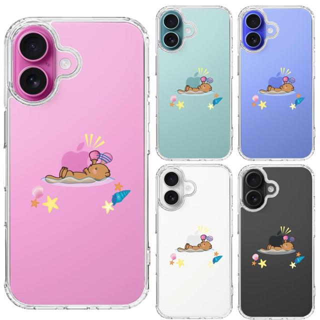 iPhone16 ケース クリア ラッコ アップル 食事 スマホケース 側面ソフト 背面ハード ハイブリッド 送料無料-1