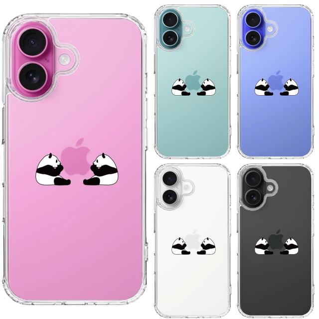 iPhone16 ケース クリア 双子 パンダ りんご モグモグ スマホケース 側面ソフト 背面ハード ハイブリッド  送料無料-1