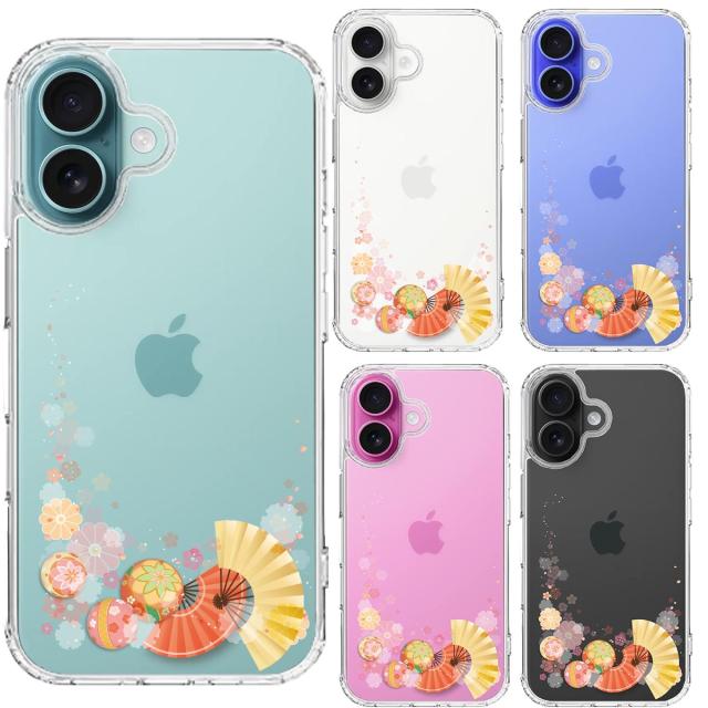 iPhone16 ケース クリア 和柄 扇 毬 花柄 スマホケース 側面ソフト 背面ハード ハイブリッド 送料無料-1