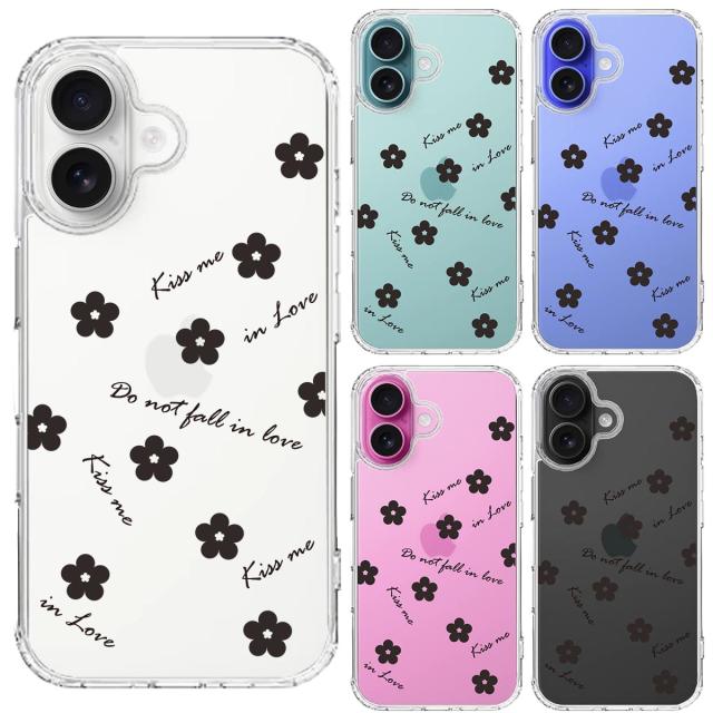 iPhone16 ケース クリア フラワー ブラック スマホケース 側面ソフト 背面ハード ハイブリッド  送料無料-1