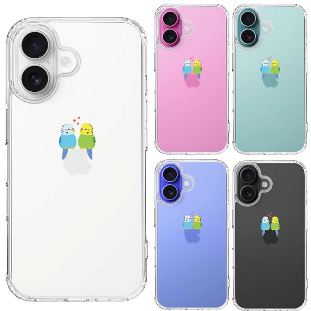 iPhone16 ケース クリア インコ カップル LOVE ラブ スマホケース 側面ソフト 背面ハード ハイブリッド  送料無料-1