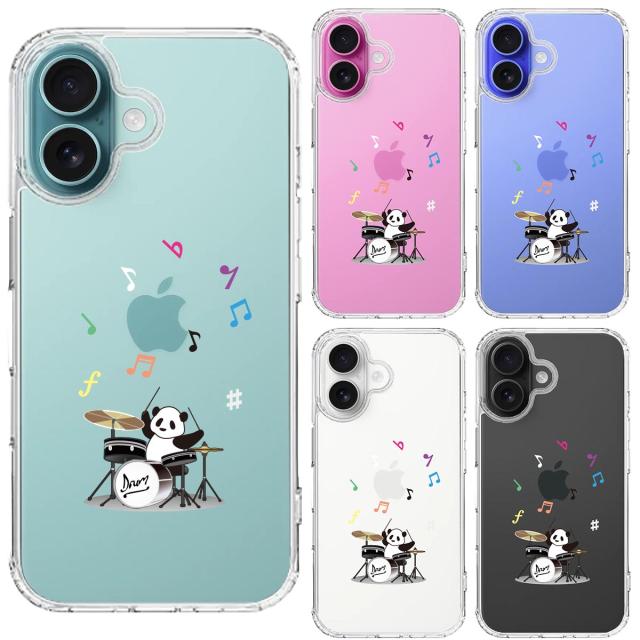 iPhone16 ケース クリア ドラム パンダ 音符 スマホケース 側面ソフト 背面ハード ハイブリッド  送料無料-1