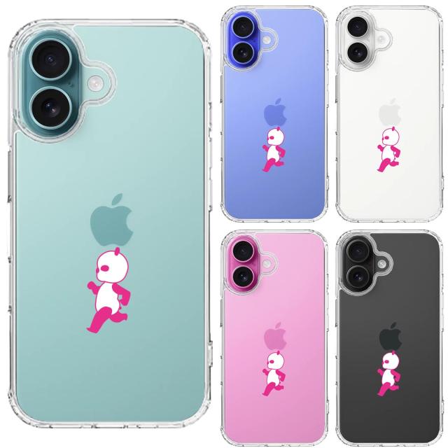 iPhone16 ケース クリア ピンク Panda パンダ 小走り スマホケース 側面ソフト 背面ハード ハイブリッド  送料無料-1
