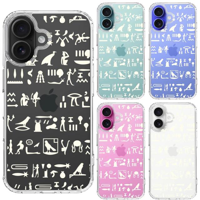 iPhone16 ケース クリア ヒエログリフ 象形文字 淡黄 スマホケース 側面ソフト 背面ハード ハイブリッド  送料無料-1