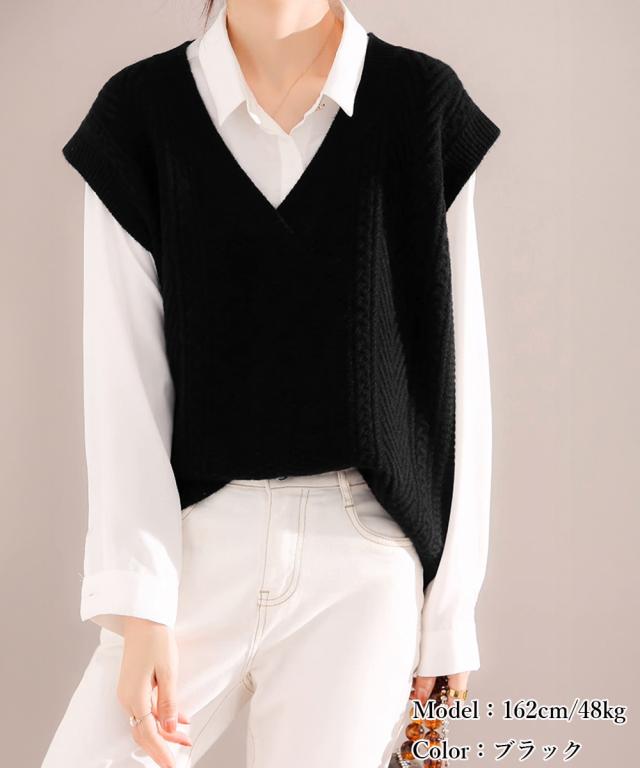 ケーブルニットベスト レディースチョッキ 送料無料 即日発送-5
