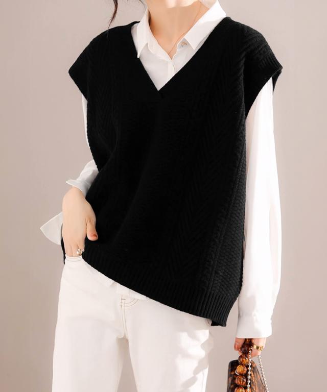 ケーブルニットベスト レディースチョッキ 送料無料 即日発送-6