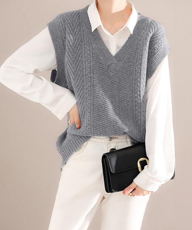ケーブルニットベスト レディースチョッキ 送料無料 即日発送-8