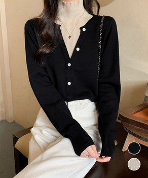 レイヤード風 ニットトップス ハイネック 送料無料 即日発送-0