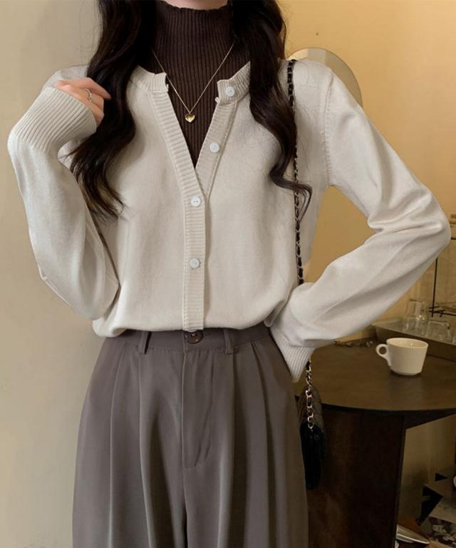 レイヤード風 ニットトップス ハイネック 送料無料 即日発送-9