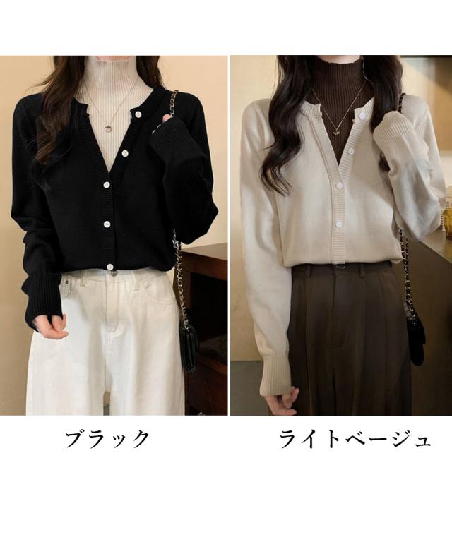 レイヤード風 ニットトップス ハイネック 送料無料 即日発送-1