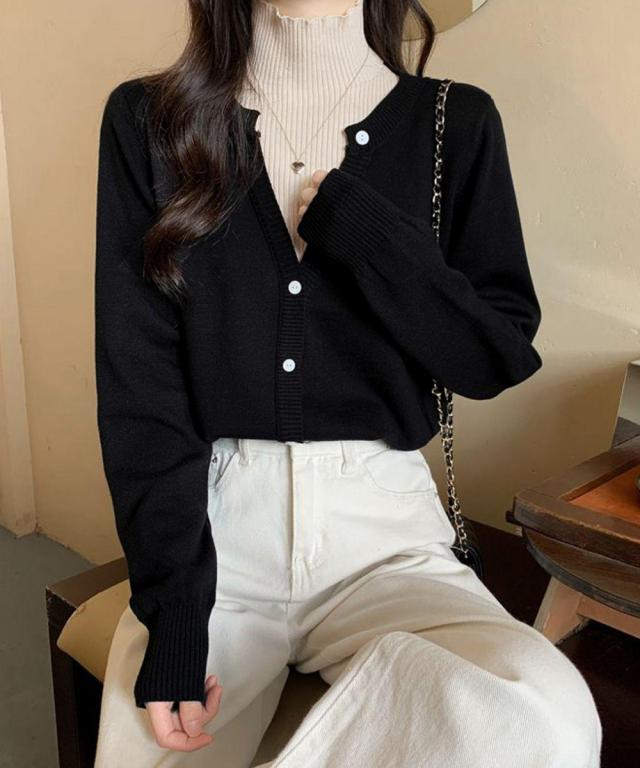 レイヤード風 ニットトップス ハイネック 送料無料 即日発送-6