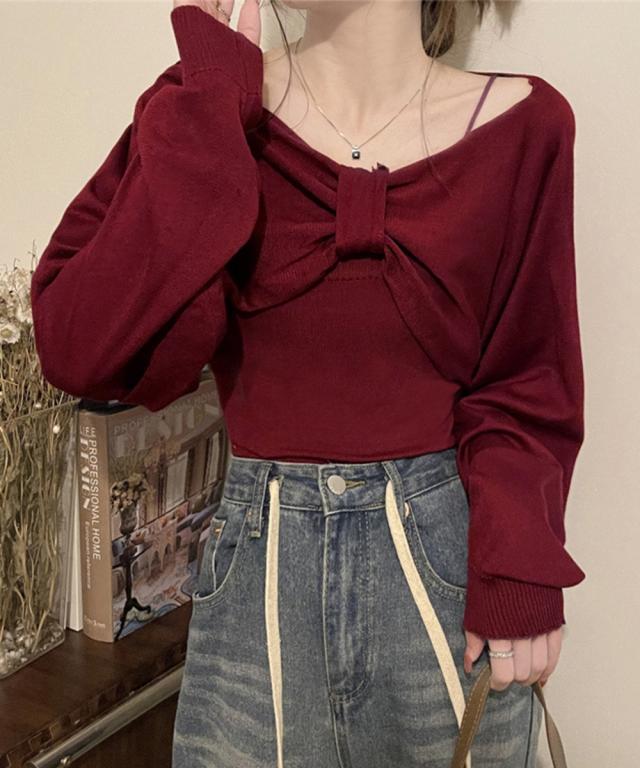 フロントリボンニット キャミソールセット 送料無料 即日発送-9