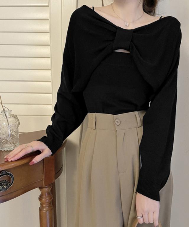 フロントリボンニット キャミソールセット 送料無料 即日発送-6