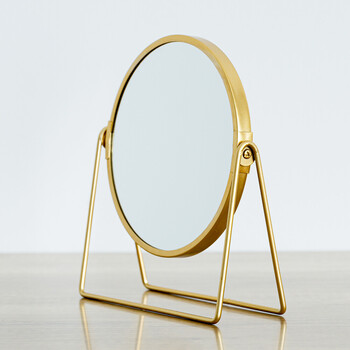 3倍鏡付卓上ミラー ロータイプ メイク ヴィンテージ 置き型 ゴールド 真鍮風 送料無料-3