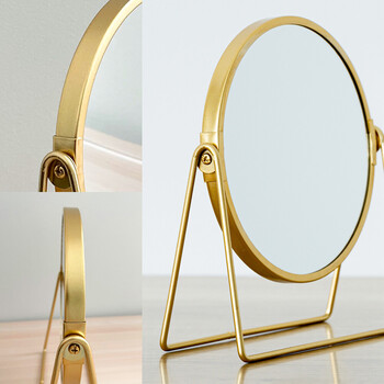 3倍鏡付卓上ミラー ロータイプ メイク ヴィンテージ 置き型 ゴールド 真鍮風 送料無料-5