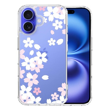 iPhone16 ケース クリア 桜 ホワイト スマホケース 側面ソフト 背面ハード ハイブリッド 送料無料-0
