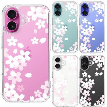 iPhone16 ケース クリア 桜 ホワイト スマホケース 側面ソフト 背面ハード ハイブリッド 送料無料-1