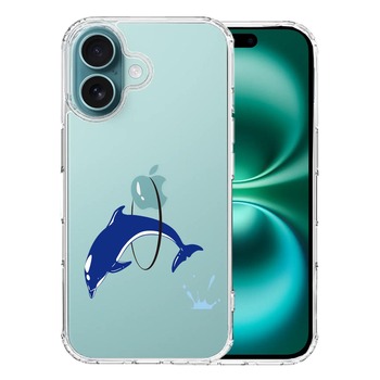 iPhone16 ケース クリア ドルフィン イルカ 輪くぐり スマホケース 側面ソフト 背面ハード ハイブリッド 送料無料-0