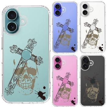 iPhone16 ケース クリア クロス &スカル スマホケース 側面ソフト 背面ハード ハイブリッド 送料無料-1