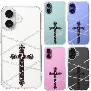 iPhone16 ケース クリア クロス &チェーン スマホケース 側面ソフト 背面ハード ハイブリッド 送料無料-1