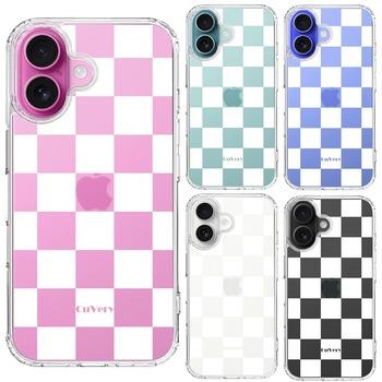 iPhone16 ケース クリア チェック ホワイト スマホケース 側面ソフト 背面ハード ハイブリッド  送料無料-1