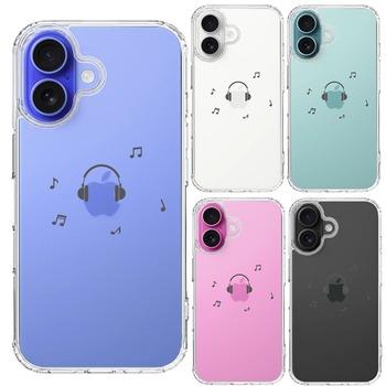 iPhone16 ケース クリア ヘッドフォン ヘッドホン グレー スマホケース 側面ソフト 背面ハード ハイブリッド 送料無料-1