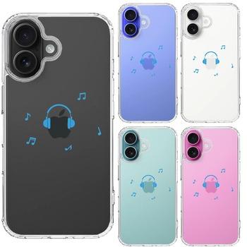 iPhone16 ケース クリア ヘッドフォン ヘッドホン ブルー スマホケース 側面ソフト 背面ハード ハイブリッド  送料無料-1
